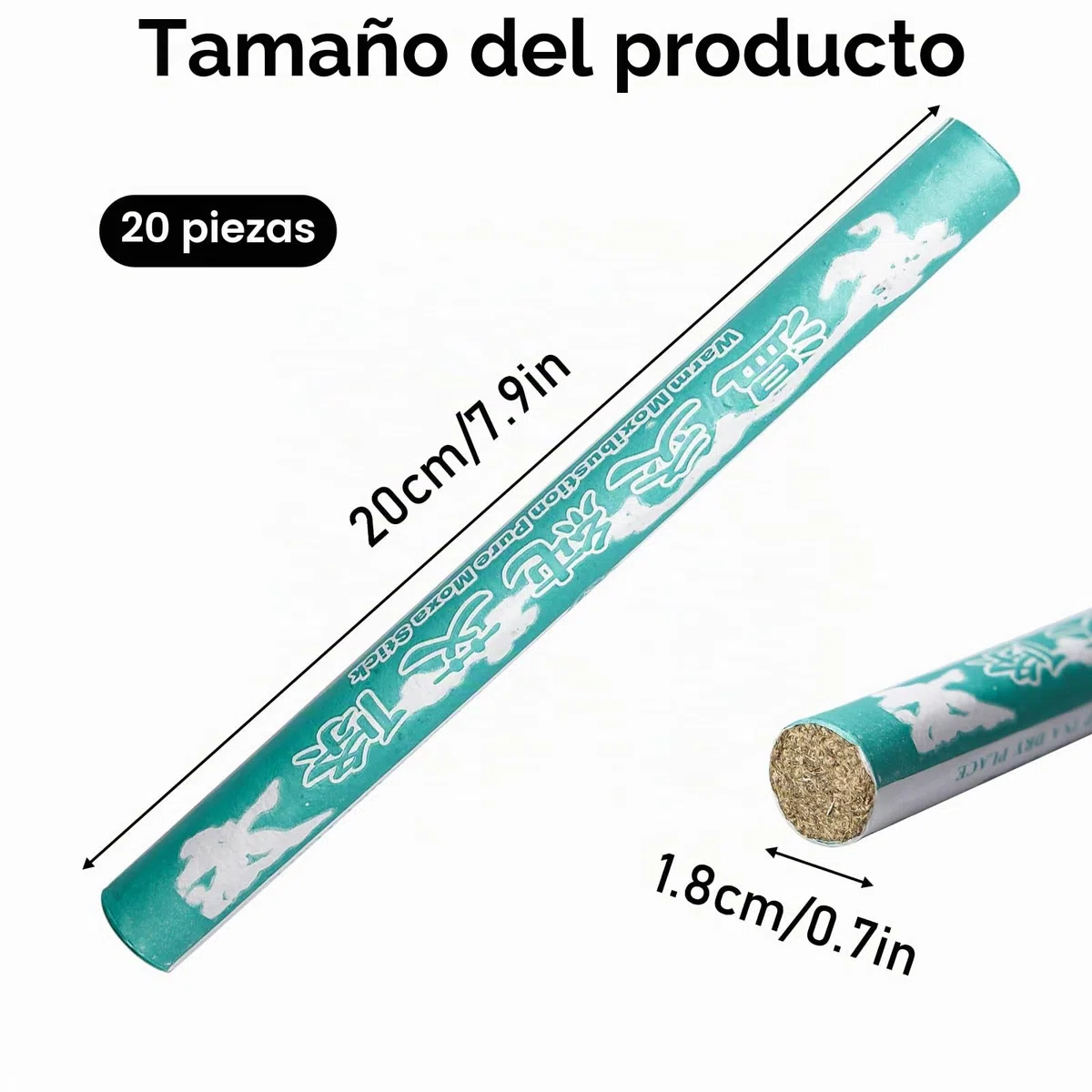 20 unidades de rollos Moxa sin humo, puros Moxa puros, palos de moxa puros puros, palos de moxibustión, columna de moxibustión, tiras de calor de 5 años para terapia de masaje Moxa, alivia el dolor