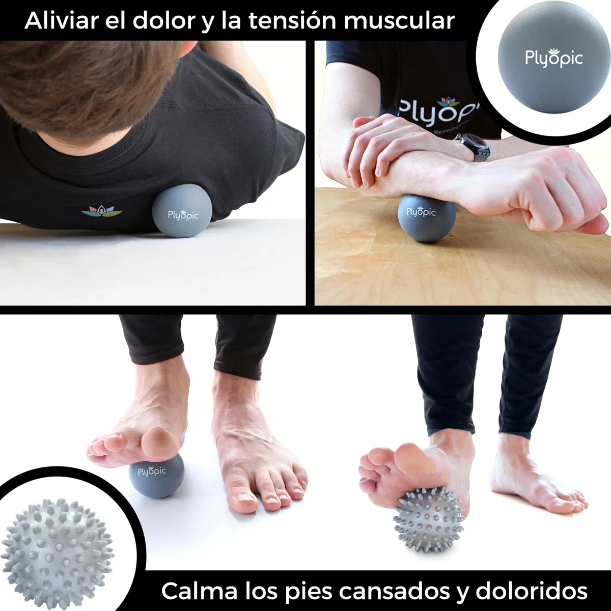 Plyopic Bolas de Masaje – (Set de Massage Balls) – para Automasaje, Liberación Miofascial, Trigger Point, Crossfit y Fascitis Plantar. Elimina Dolores Musculares: Espalda Cuello Piernas Pies etc.