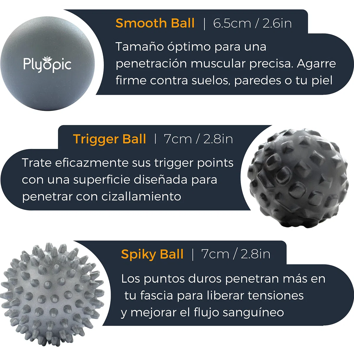 Plyopic Bolas de Masaje – (Set de Massage Balls) – para Automasaje, Liberación Miofascial, Trigger Point, Crossfit y Fascitis Plantar. Elimina Dolores Musculares: Espalda Cuello Piernas Pies etc.