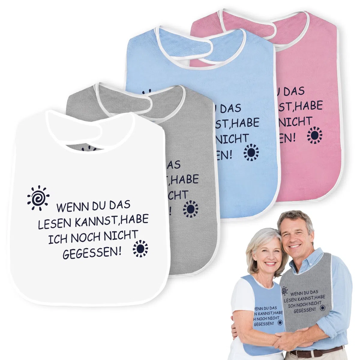 4 Pieces Baberos Adultos Impermeables, Reutilizables Baberos Personas Mayores, Protector de Ropa para Ancianos y Discapacitados, Cómodo para Comer y Cuidar