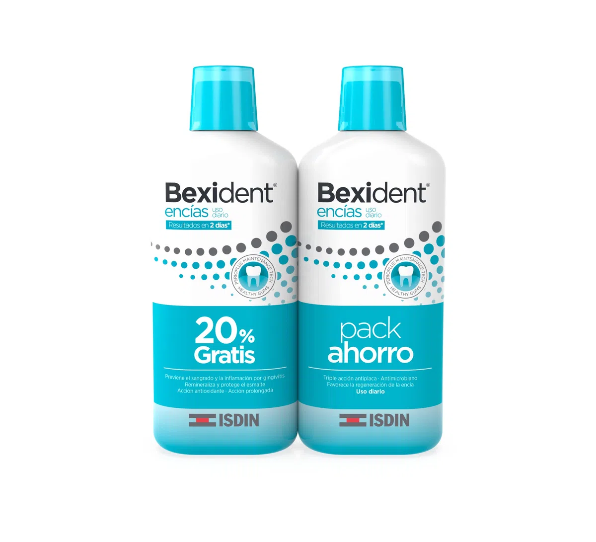 ISDIN Bexident Encías Uso Diario Colutorio con CPC + Cymenol, Pack ahorro 20% Gratis, 2 x 500ml, El embalaje puede variar