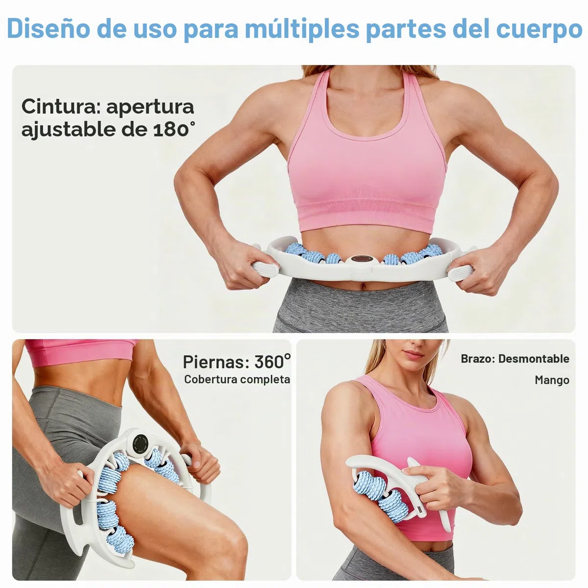 Rodillo de masaje de celulitis con asas desmontables para espalda, piernas, cuello, hombros, relajación muscular corporal y circulación, herramienta masajeadora de presión firme para alivio