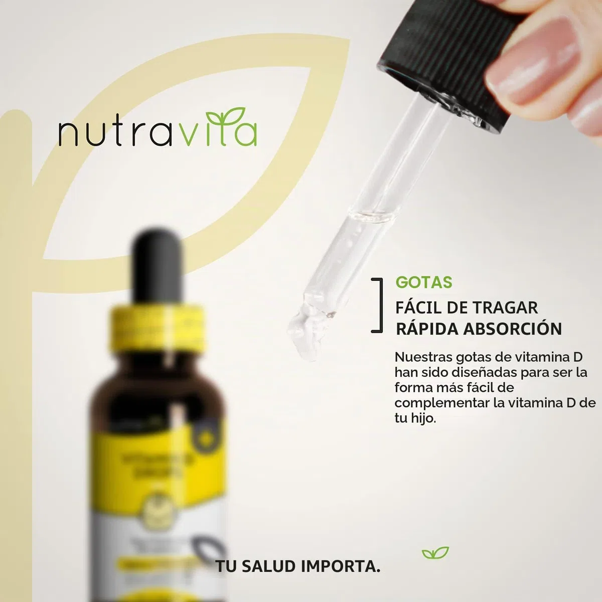 Nutravita Gotas de Vitamina D para Bebés y Niños 60ml – Sistema Inmunitario, Crecimiento y Desarrollo Normal de los Huesos en Niños – 400 IU o 10mcg por Gota (2000 raciones por Botella) – Sin Azúcar