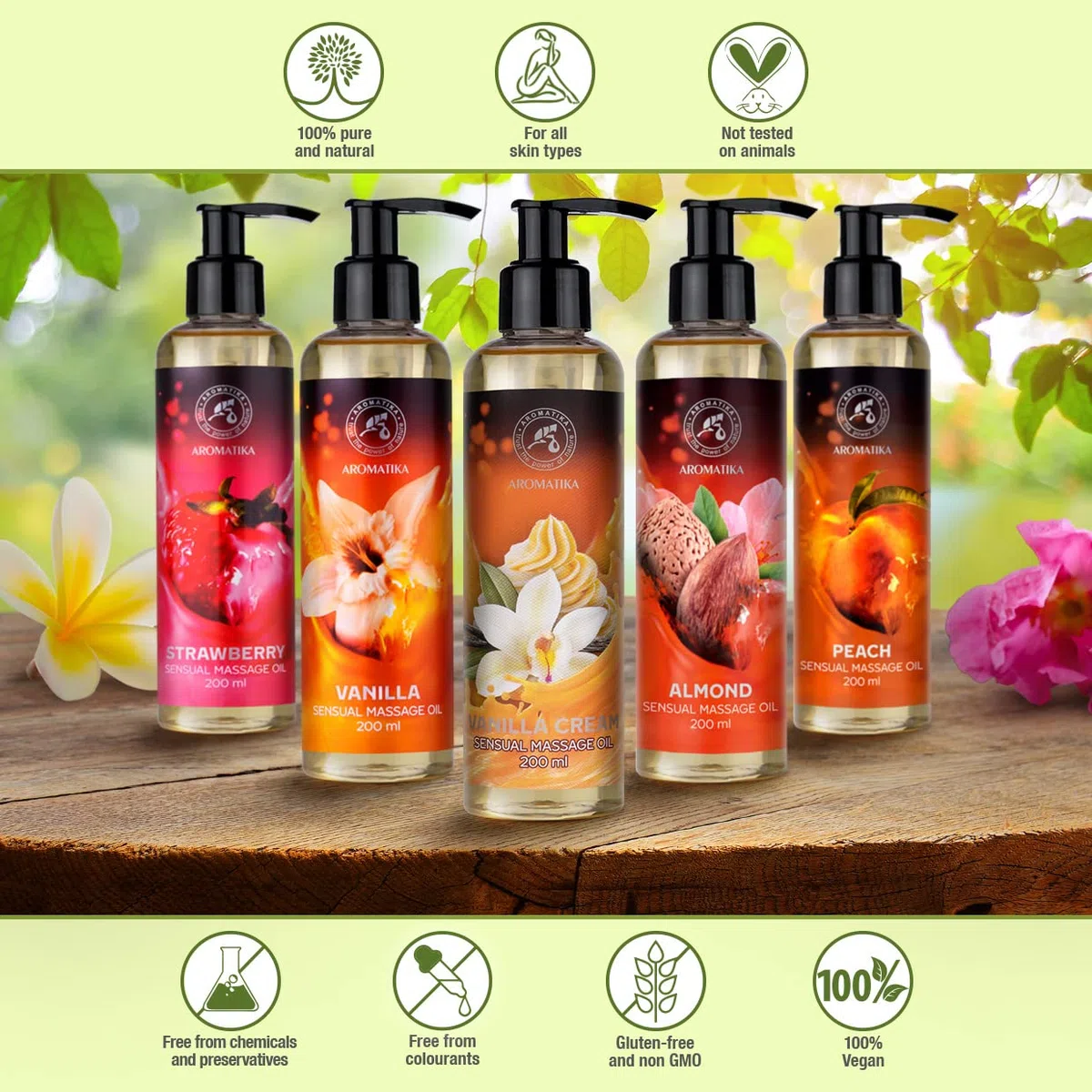 Aceite de Masaje Sensual Crema de Vainilla 200ml - con Aceites de Almendra - Semillas de Uva - Vainilla - Cosméticos Naturales con Maravilloso Aroma - Aceite de Masaje - Aceite de Masaje y Relajación