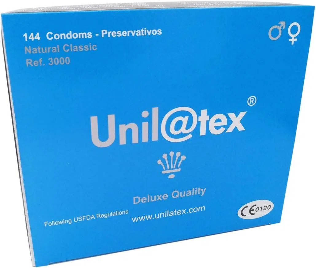 Preservativos Unilatex Natural Pack 144 Uds — Condones Ultrasensibles Lubricados, Látex Natural Extrafinos, Caja Discreta
