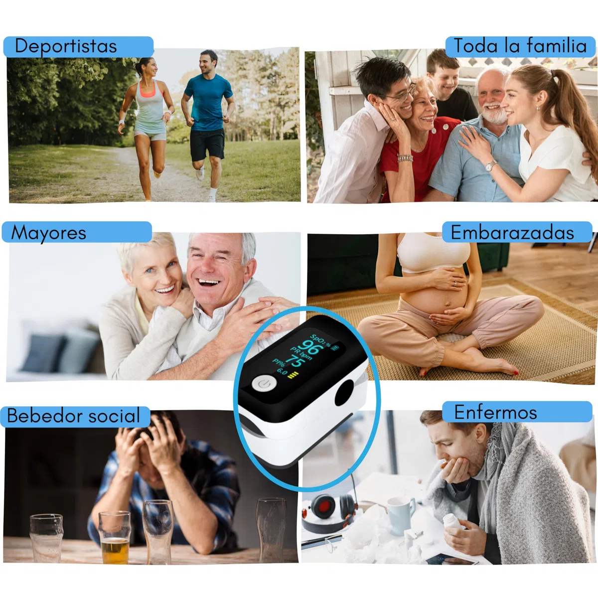 Oxímetro de Dedo Profesional, Pulsioxímetro Medidor preciso de la Saturación de Oxígeno en Sangre, Frecuencia Cardiaca. Oxímetro de Pulso para todas las Personas. Pantalla OLED. Incluye Pilas y Cordón