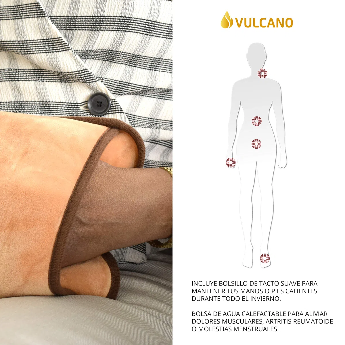 TM Electron Vulcano Bolsa De Agua Térmica Calefactable En 5 Minutos Para 2 Horas De Uso Con Recubrimiento Suave De Microfibra Para Calmar Molestias Musculares, Marrón, 29x20x6 cm
