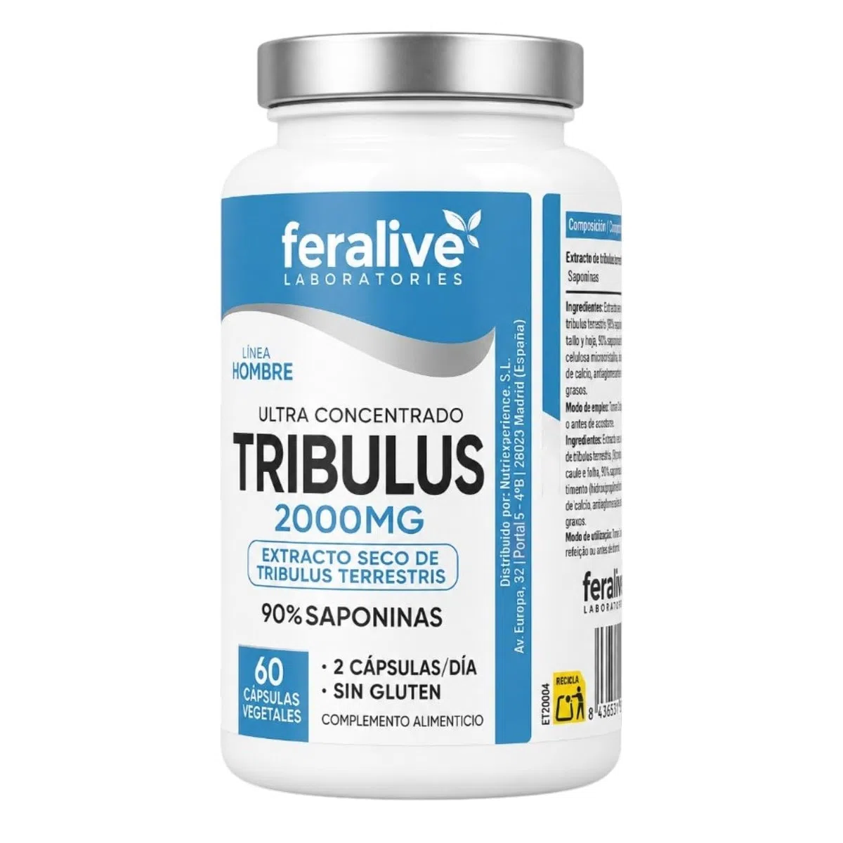 Tribulus 2000mg 60 Cápsulas – Tribulus Terrestris 90% Saponinas Ultra Concentrado – Suplemento para Mantenimiento de Masa Muscular, Fuerza y Vitalidad Masculina Normal