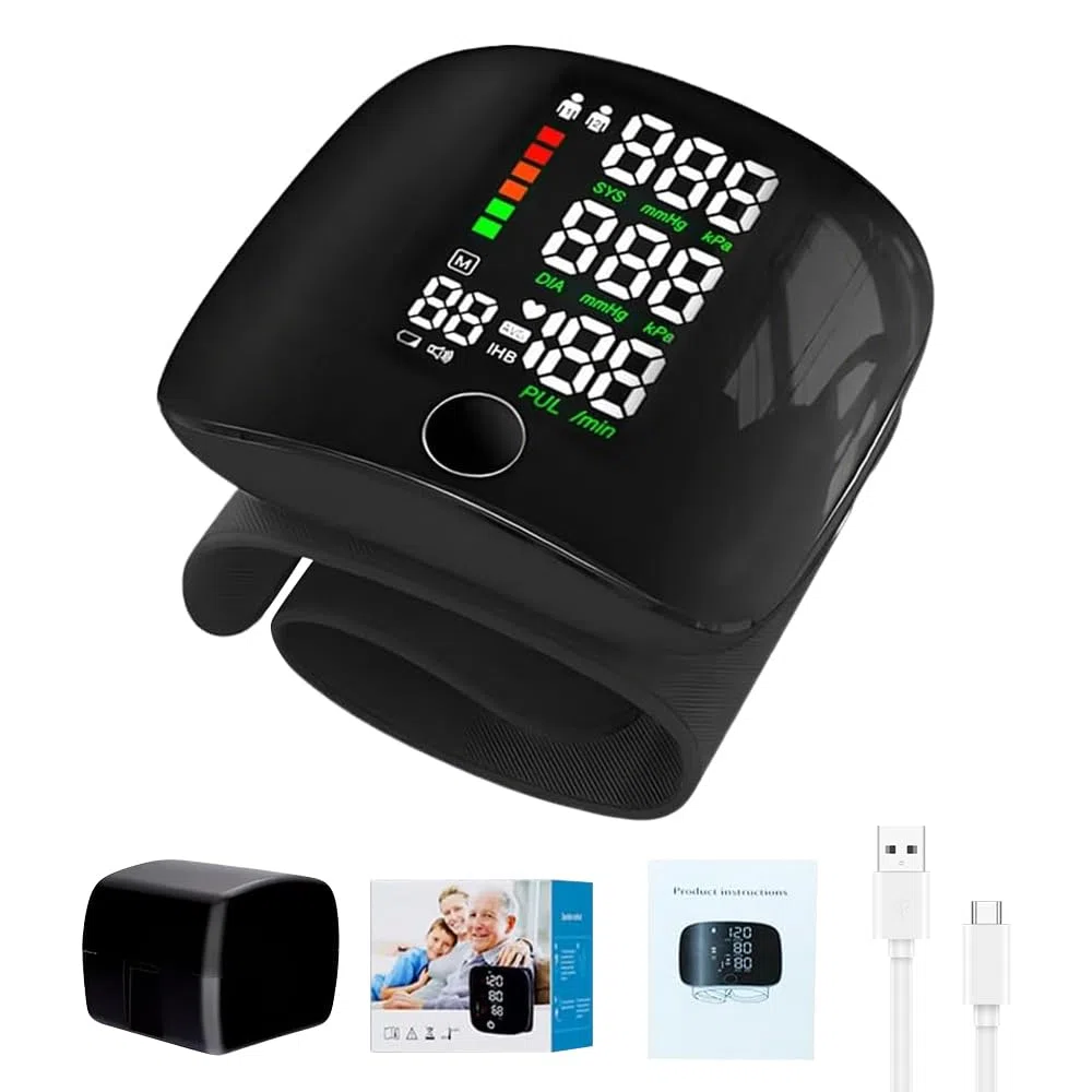 Tensiometro De Muñeca, Monitor de Presión Arterial Digital de Muñeca, Monitor de Presión Arterial con Pantalla LCD, Brazalete Ajustable, Para el Hogar o de Viaje