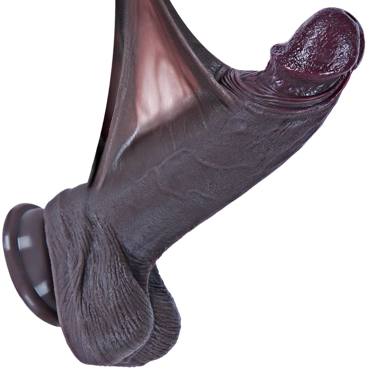Pequeño dildo negro para principiantes de 19 cm, realista, con prepucio móvil, silicona de doble densidad, pequeño dildo anal, ventosa fuerte, compatible con arnés, apto para parejas