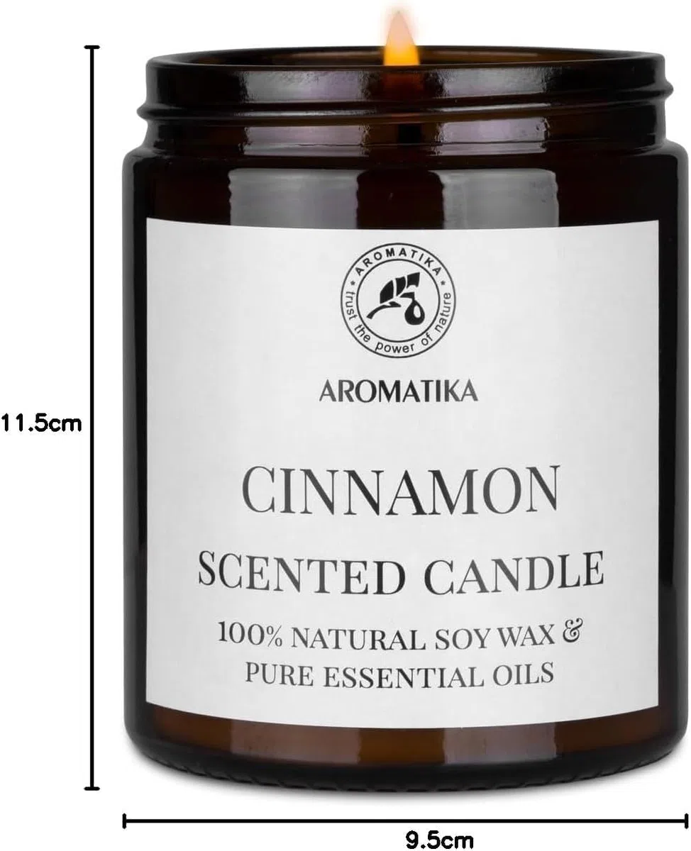 Vela Perfumada de Canela 150g - 100% Aceite Esencial de Canela Pura - Aromaterapia - Fragancia para Hogar - Vela de Cristal de Regalo - Idea para Cumpleaños - Navidad - Aromaterapia Perfumada