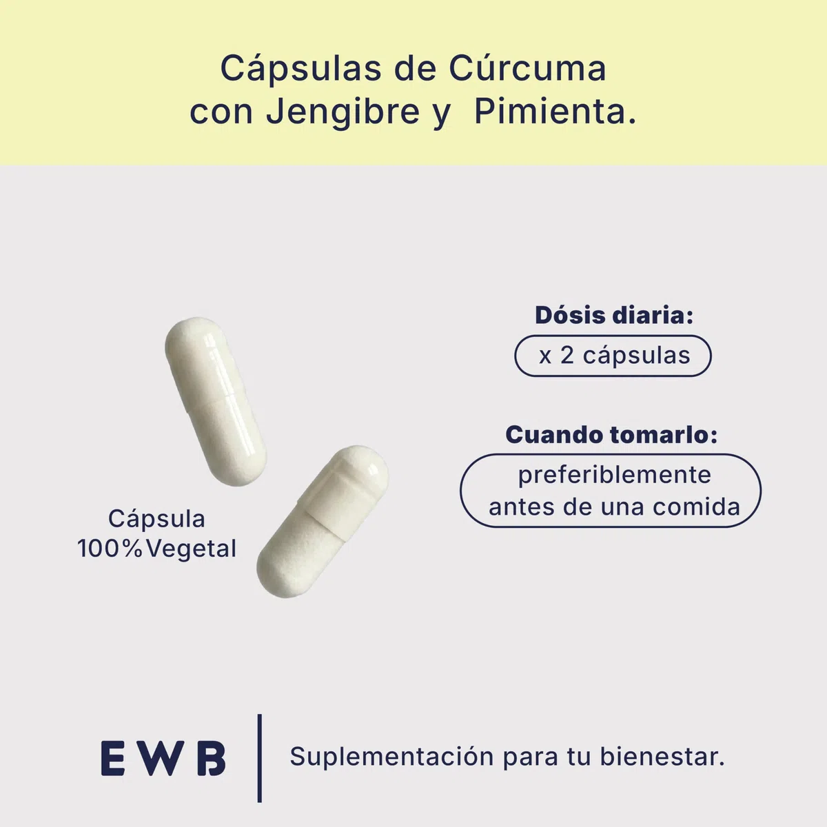 EWB - Cúrcuma con Jengibre y Pimienta. Antiinflamatorio Natural - Extrato de curcumina - 120 Cápsulas