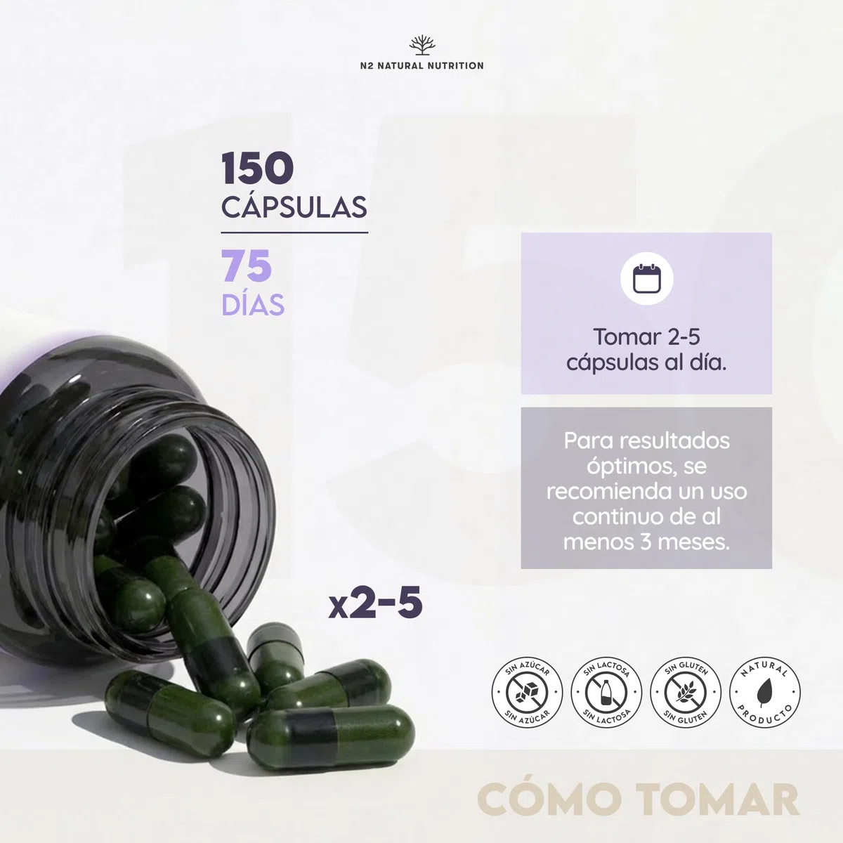 Colageno con Magnesio y Acido Hialuronico. Vitamina C. 150 Cápsulas Suministro 75 días. Alta Concentración. Cuidado de Articulaciones, Piel y Huesos. Colágeno Marino PEPTAN. CE.N2 Natural Nutrition