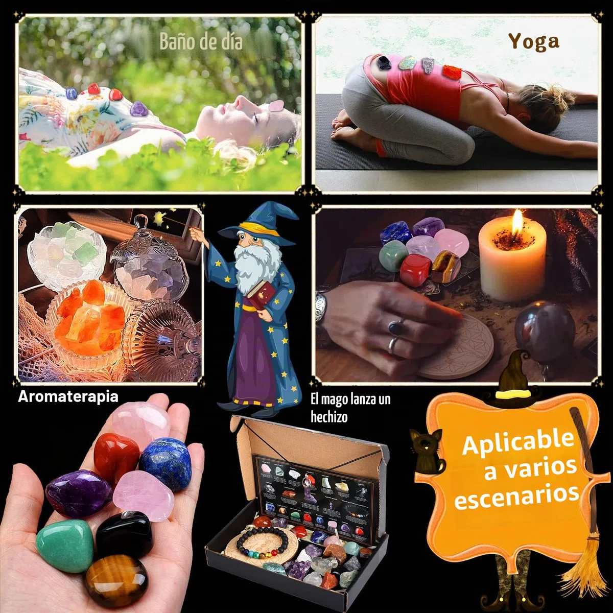 Purpledi Juego de Piedras y Cristales Curativos, Chakra Stones Set, 7 Piedras de Chakra, Healing Crystals Chakra Stones Set, para Meditación, Equilibrio de Chakras, Terapia de Cristal (A)