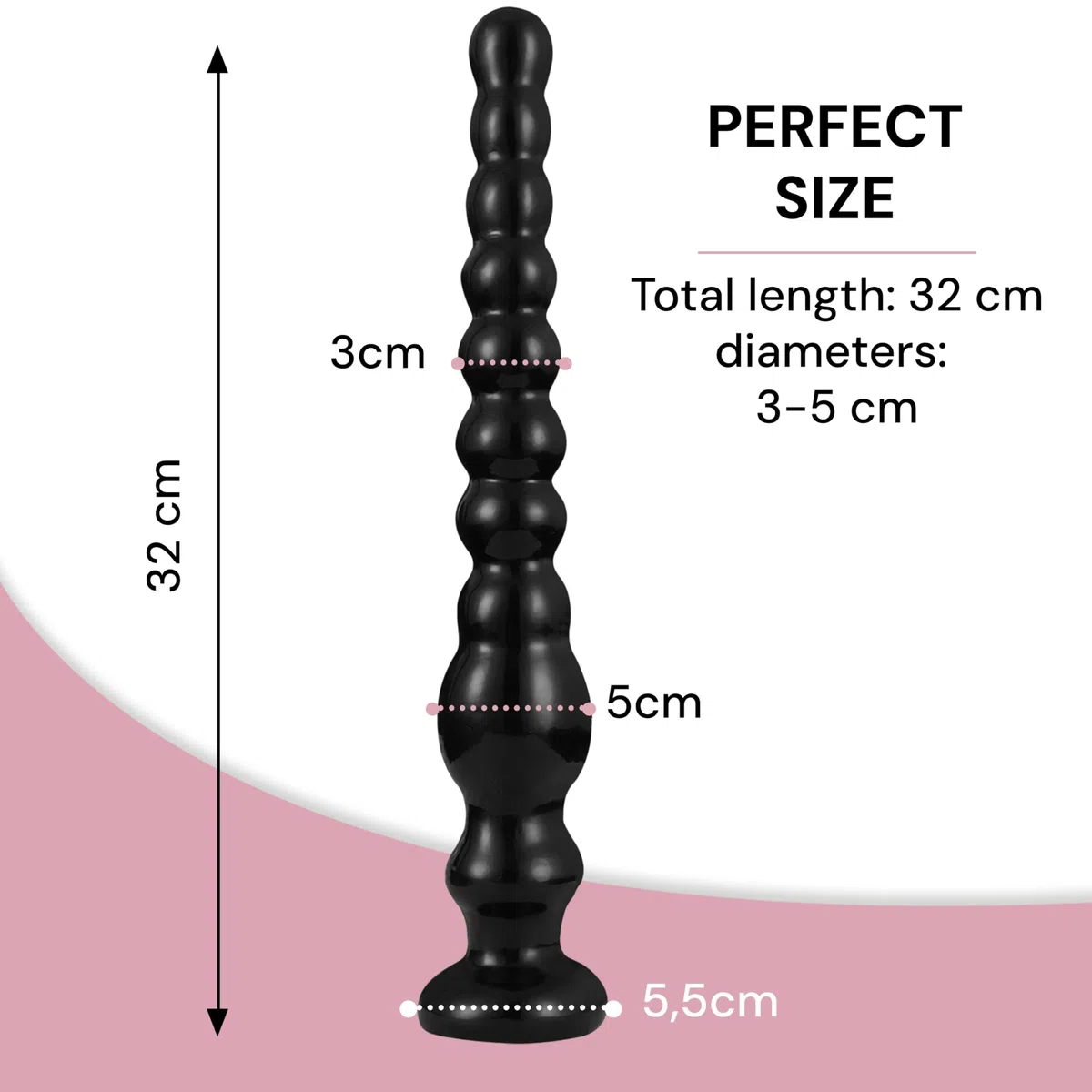 Dildo anal largo 33 cm con perlas anales Ø5 cm juguete sexual flexible para hombres y mujeres dildo negro con analkette penetración profunda estimulación intensa plug anal realista FOPS A62M