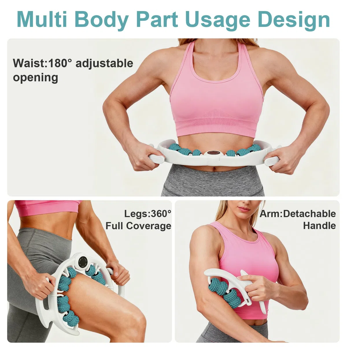 Rodillo de masaje de celulitis con asas de rodillo desmontables para espalda, piernas, cuello, hombros, relajación muscular corporal y circulación, herramienta masajeadora de presión firme para