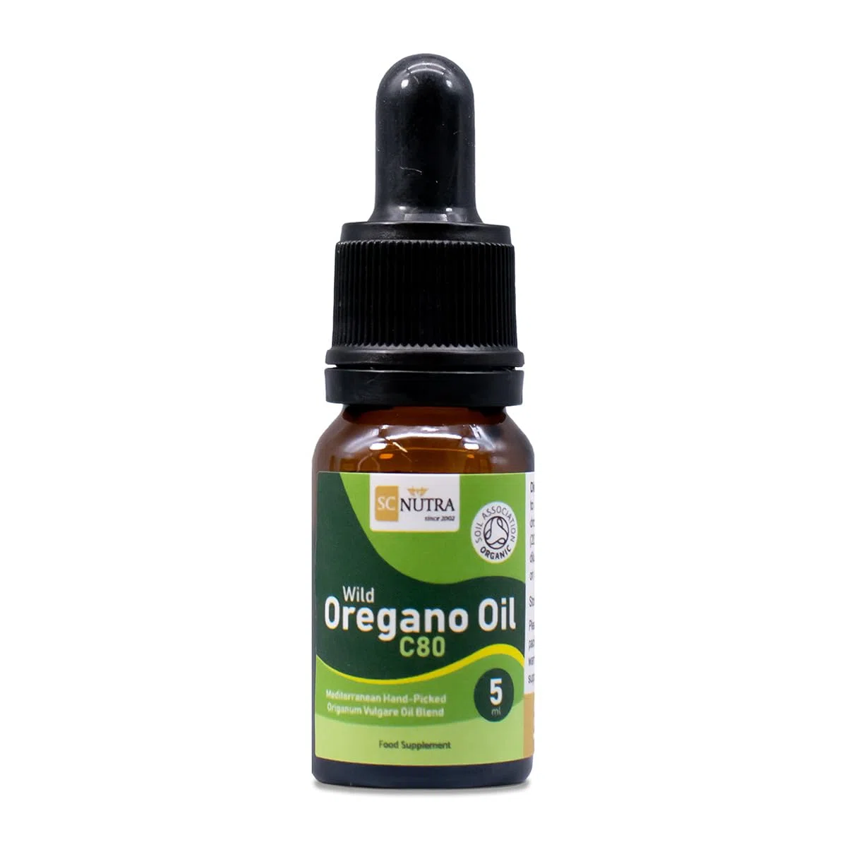 Aceite de orégano silvestre orgánico C80 5 ml | para uso tópico e interno | 83% + Carvacrol y niveles bajos de timol - Paquete de prueba | SC Nutra