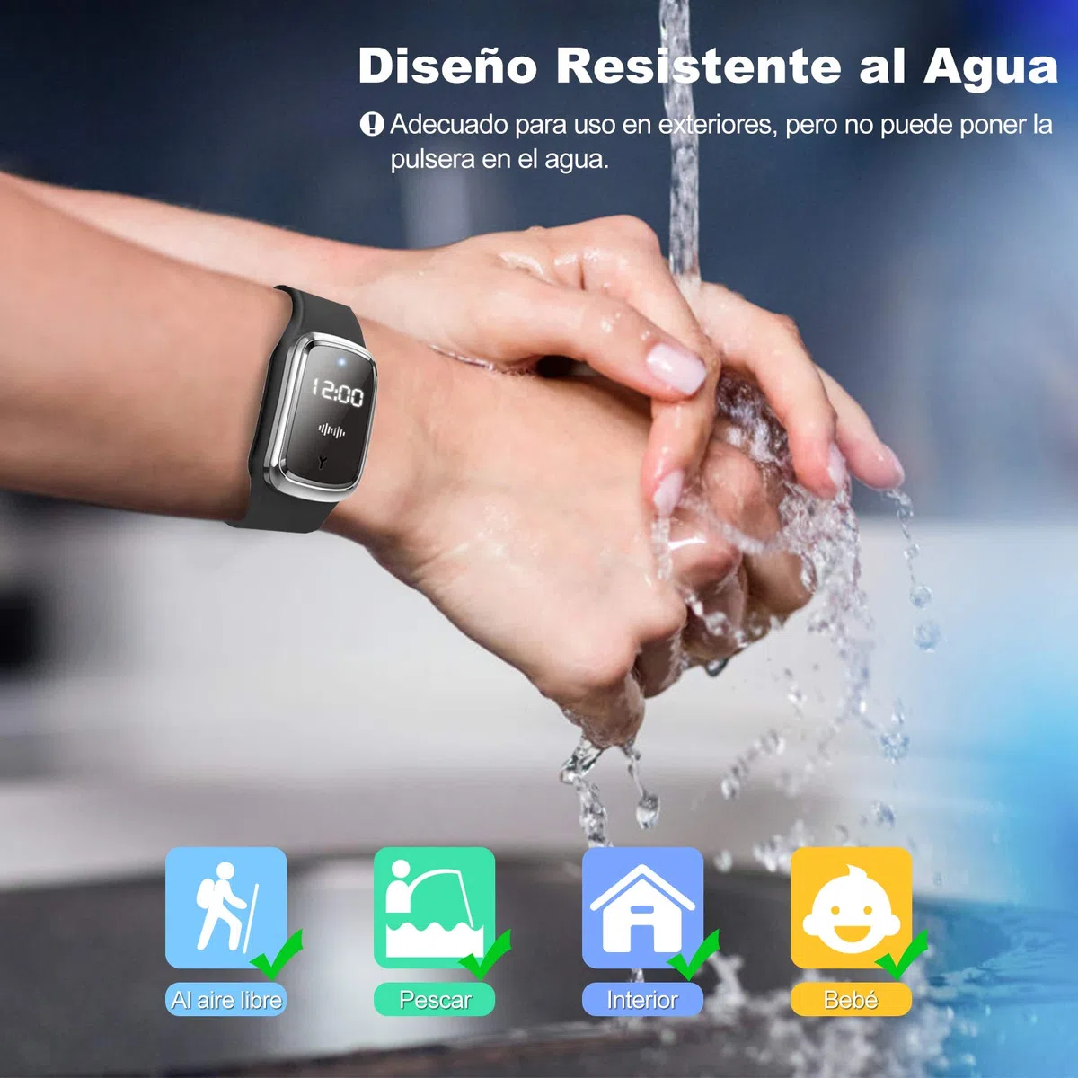 Pulseras Repelentes de Mosquitos Visualización de Temperatura y Tiempo, Impermeable Ultrasónico USB Recargable Anti Mosquito Watch para Interior Exterior Adultos Niños Negro