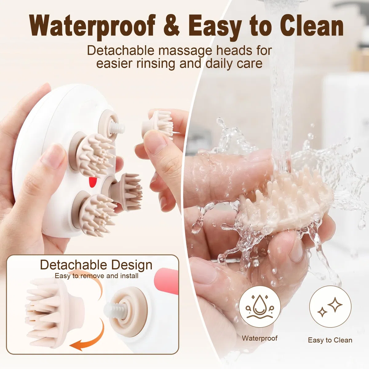 TeSabMi Masajeador de cuero cabelludo, masajeador de cabeza, diseño resistente a los enredos, 3 velocidades de masaje, masajeador de cabeza portátil, masajeador de cabello impermeable, regalo para
