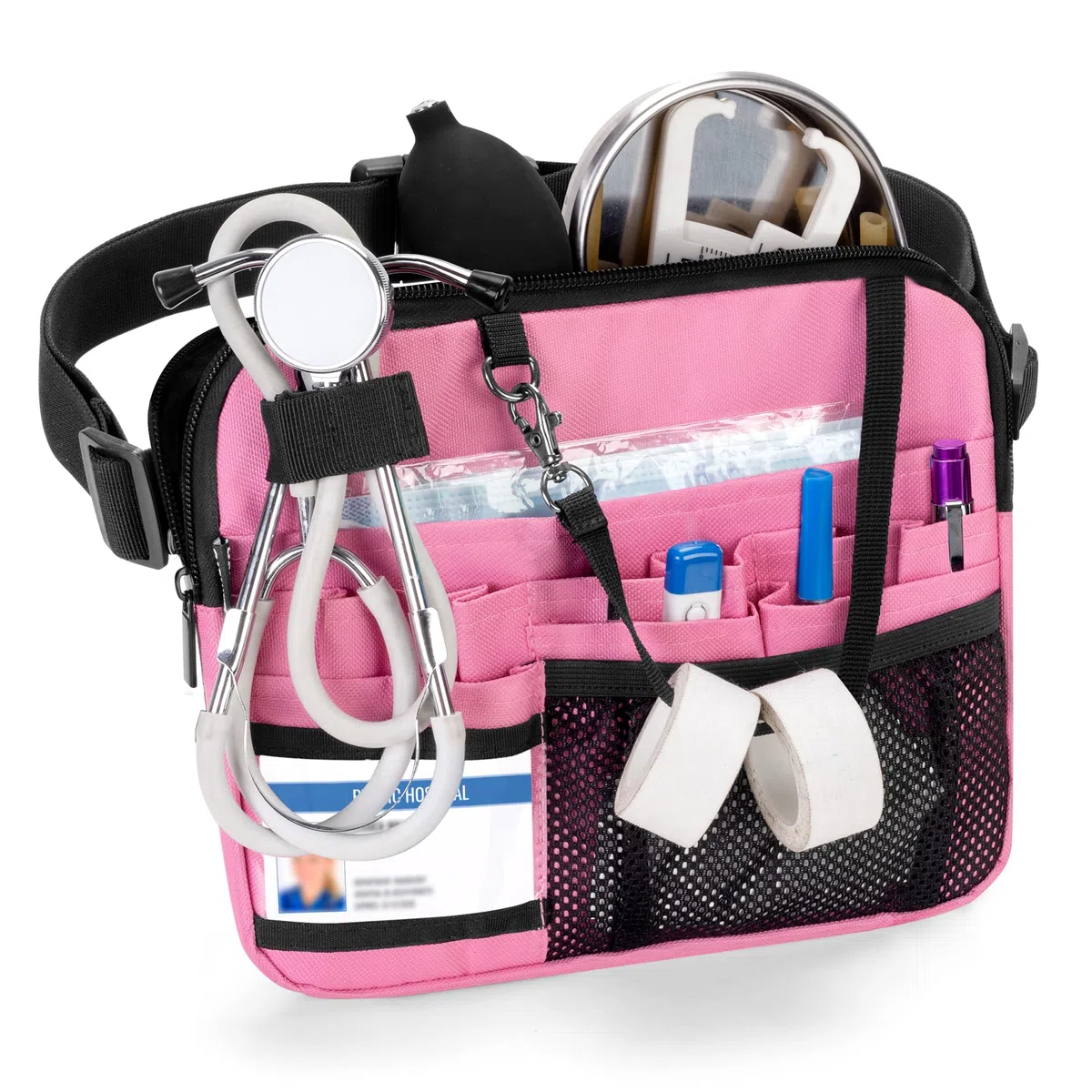Damero Kit de primeros auxilios para emergencias, riñonera para enfermera con bolsillos para equipo médico, riñonera para enfermera, cinturón para herramientas de enfermera, Rosa