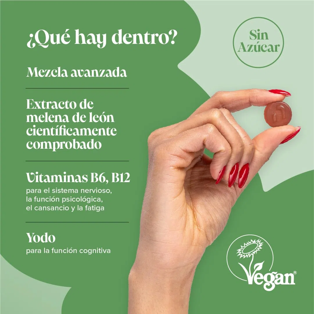 Melena de León 2500 mg - 60 Gominolas - con Vitaminas B6, B12 y Yodo - Vegano - Nootropicos Memoria y Concentracion - Alternativa a Melena De Leon Capsulas - para 1 Mes - Lions Mane - Novomins