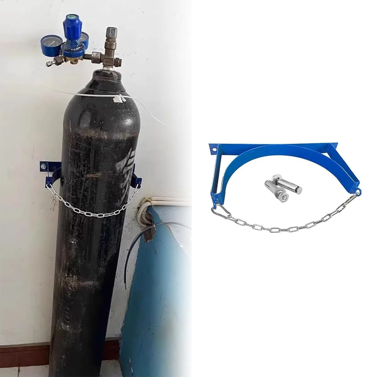 Soporte para tanque de oxígeno, soporte de acero de montaje en pared para cilindros de gas, adecuado para tanques de nitrógeno, acetileno y propano, diseño resistente