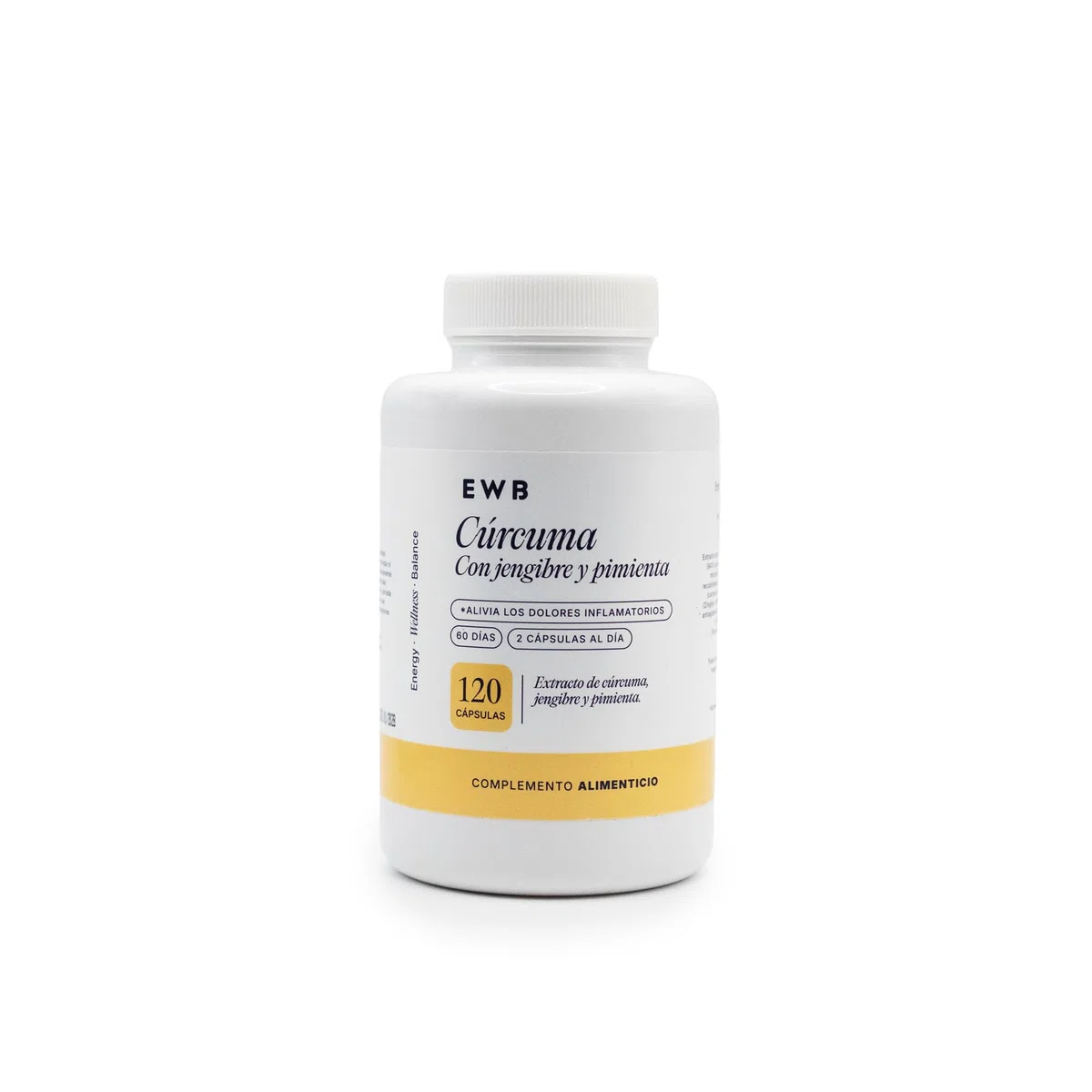 EWB - Cúrcuma con Jengibre y Pimienta. Antiinflamatorio Natural - Extrato de curcumina - 120 Cápsulas