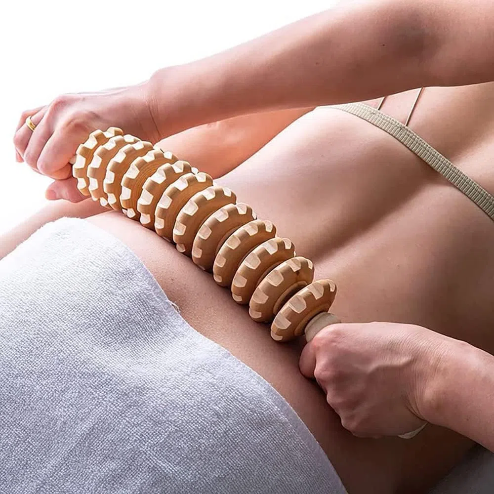 Masajeador Anticelulitico De Maderoterapia, Rodillo Masajeador Curvado Para Todo El Cuerpo, Favorece La Circulación, 11 Ruedas Desmontables, Alivio Del Dolor Muscular Y Relajación, 40 Cm