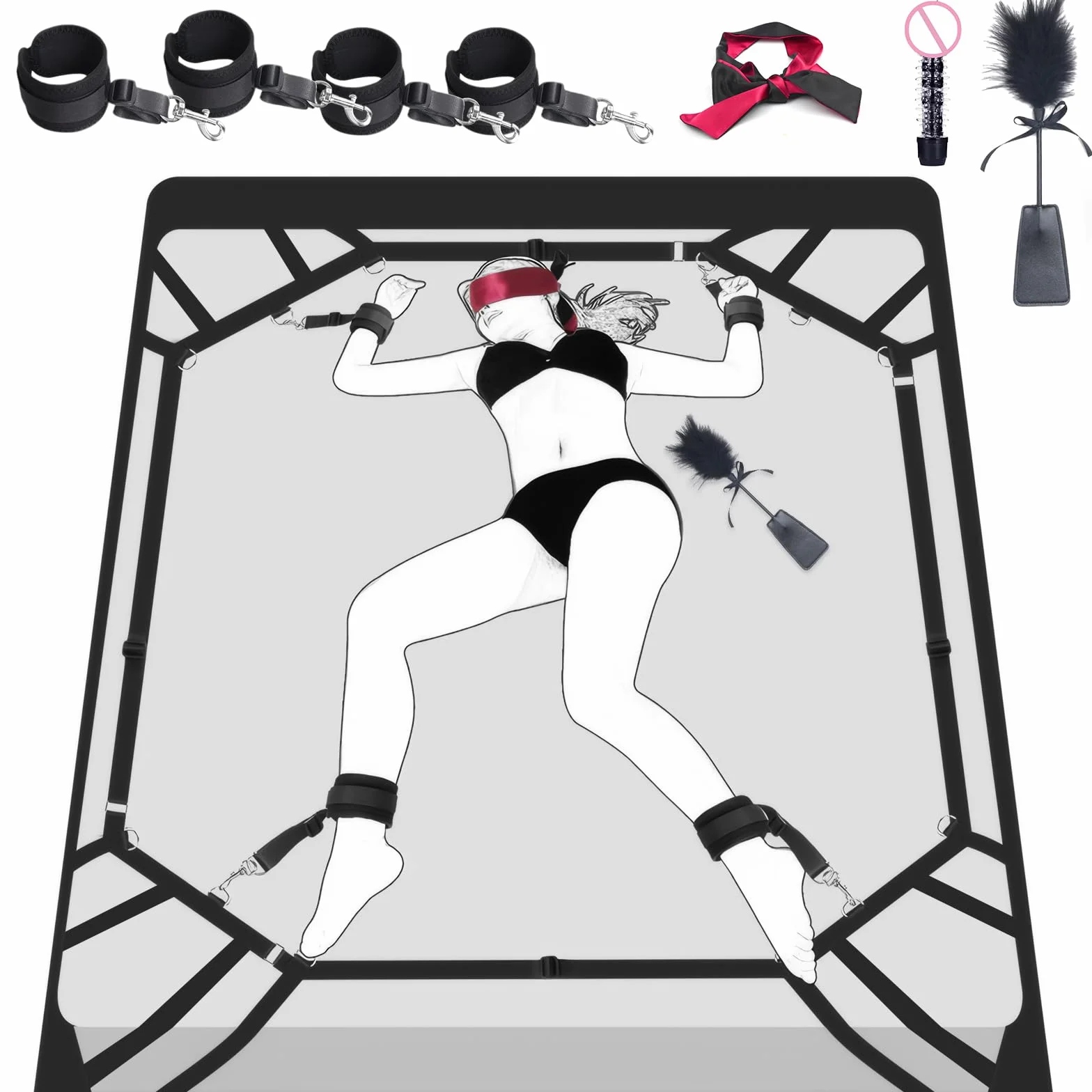 Qoosea SM Bondage Kit, Restraints Kits para Cama, Erótico Set Juguetes Sexuales para Parejas, BDSM Restraints Kits Erótico con Esposas Máscara de Ojos para Principiantes y Experimentados
