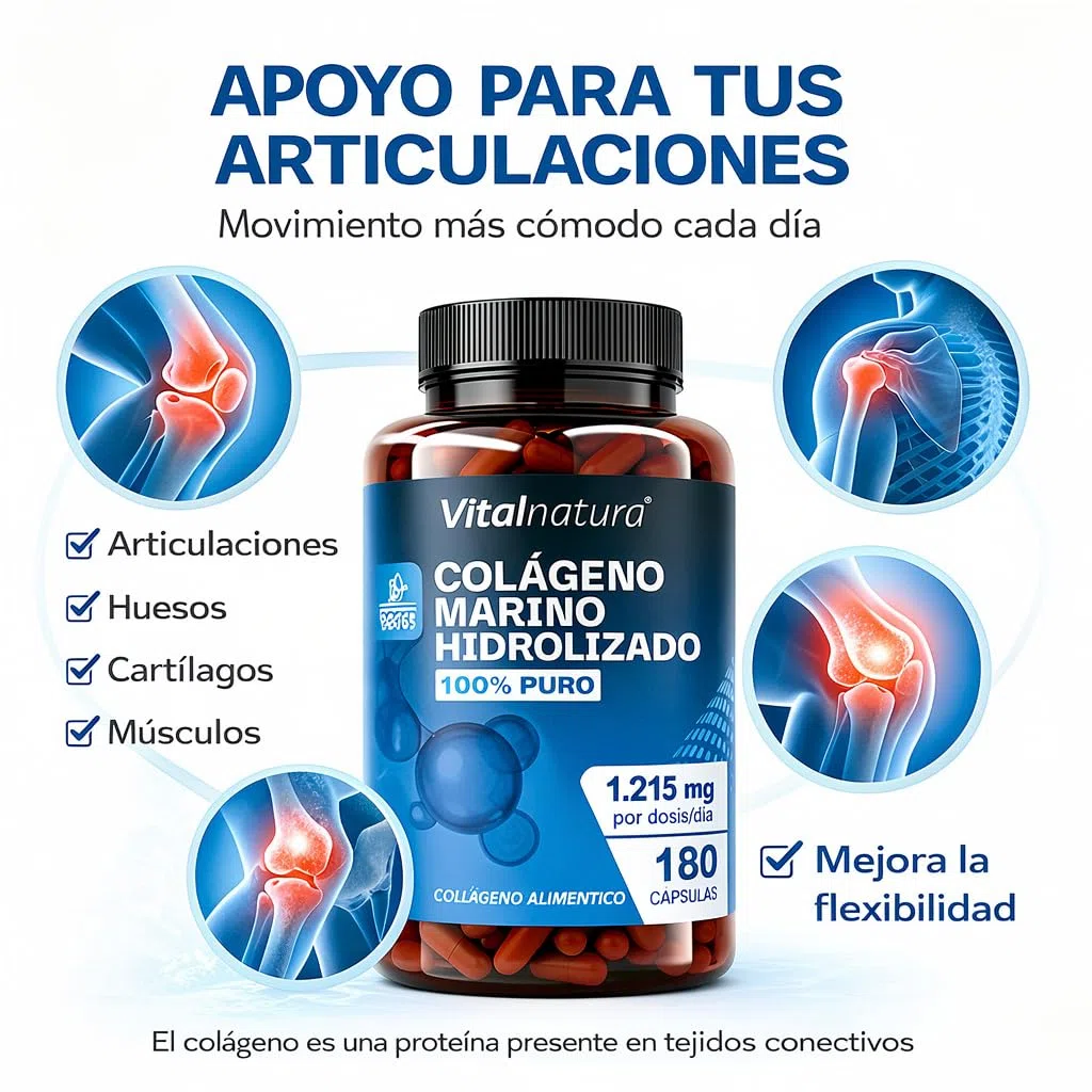 Colágeno Marino Hidrolizado 100% Puro 180 Cápsulas – Fórmula Premium para Articulaciones, Cartílagos, Recuperación Muscular y Huesos – Alta Absorción – Apoya Piel, Cabello y Uñas – Vitalnatura