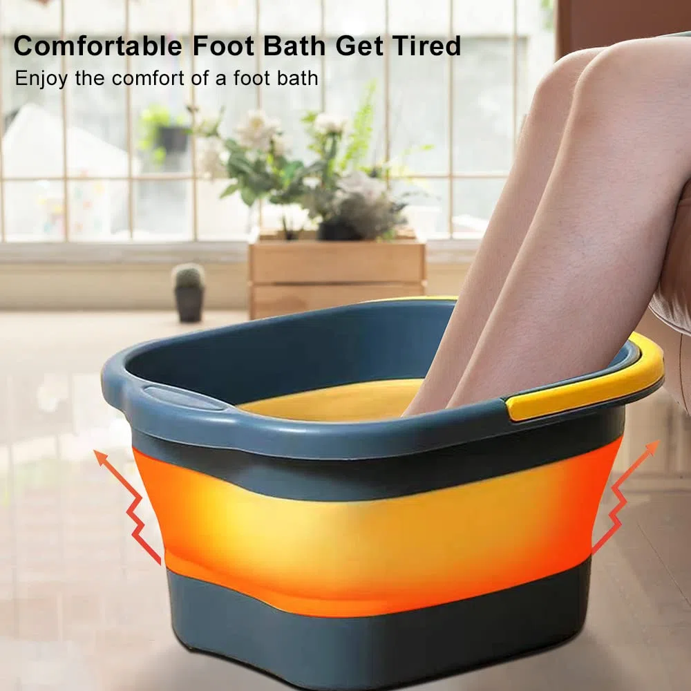 Lavabo para pies con masajeador de pies y mango, Baño para Pies Plegable, Portátil Masajeador de Baño para pies, Bañera para remojar los pies con Rodillos masajeadores - Azul