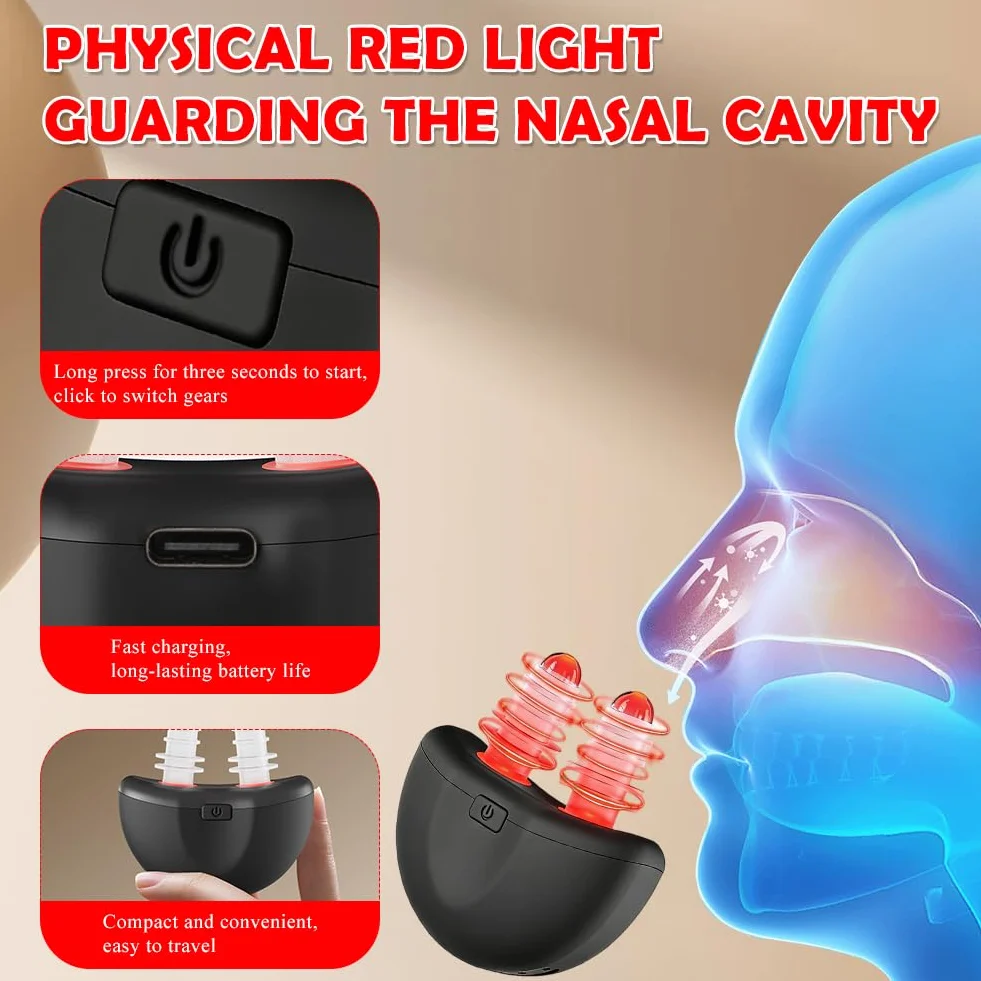 Luz sinusal sin nariz, Respirelief Red Light Nasal Therapier, Instrumento de Terapia Nasal Luz Roja, Sinusitis Luz Roja Dispositivo de Terapia Nasal, Promueve la Respiración Natural y Alivio De