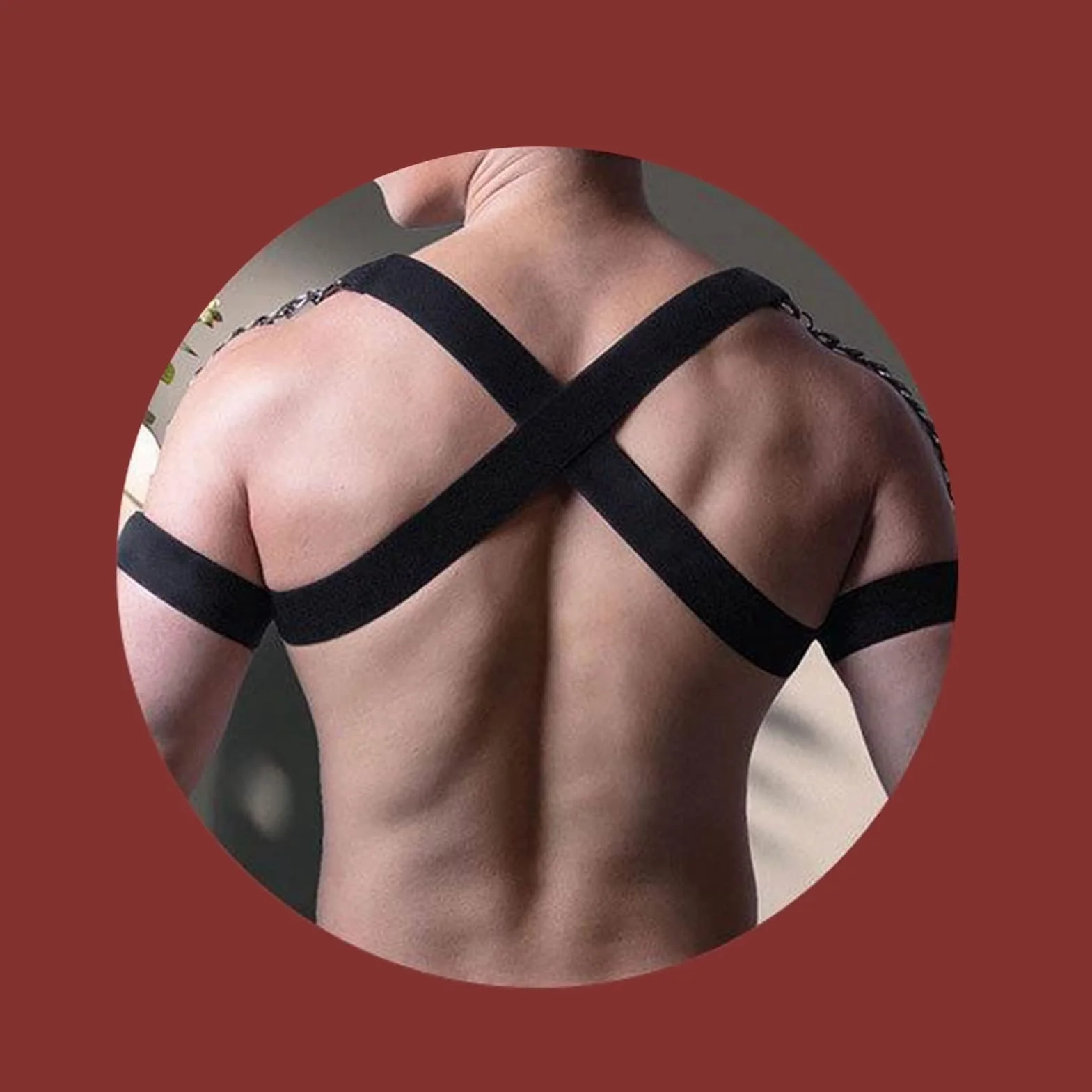 Yctze Hombres Chest Harn Tightn PU Metal Chain Top Chest Suspender para Jugar Fiesta Punk Body St F Body Harn Negro
