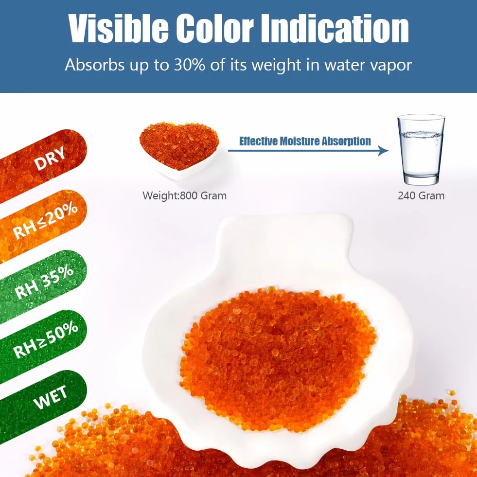 Aolso 100g Bolsas de Gel de Sílice, 8 Pcs Absorbedor de Humedad, Indicador Desecante Naranja a Verde, Reutilizable, Gel de Sílice Antihumedad para Ropa, Armarios, Productos Electrónicos, Joyas etc