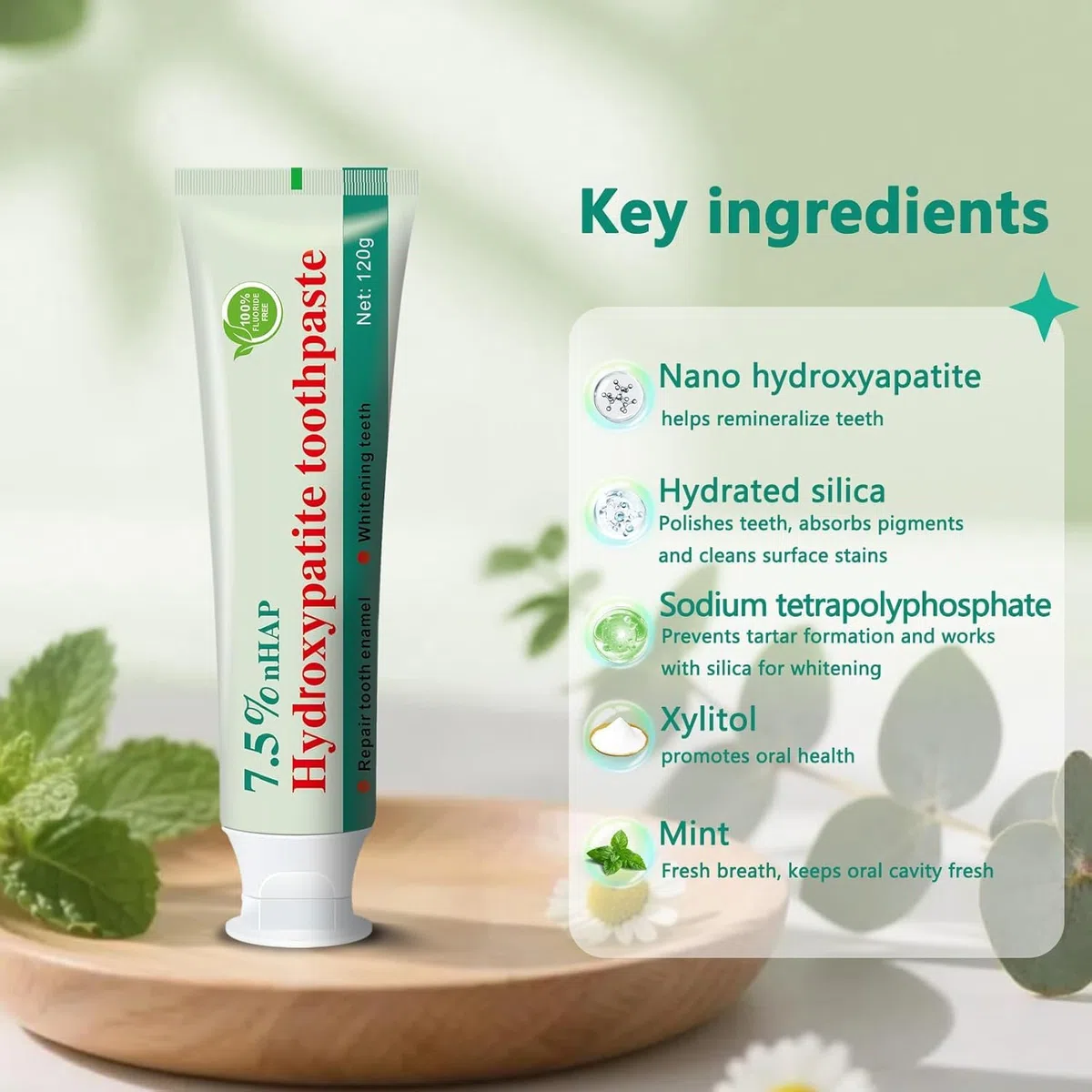 Pasta dental con hidroxiapatita, favorece la remineralización dental, fórmula natural sin flúor, alivia al instante la sensibilidad dental, apta para el cuidado bucal de adultos y niños 7 unidades