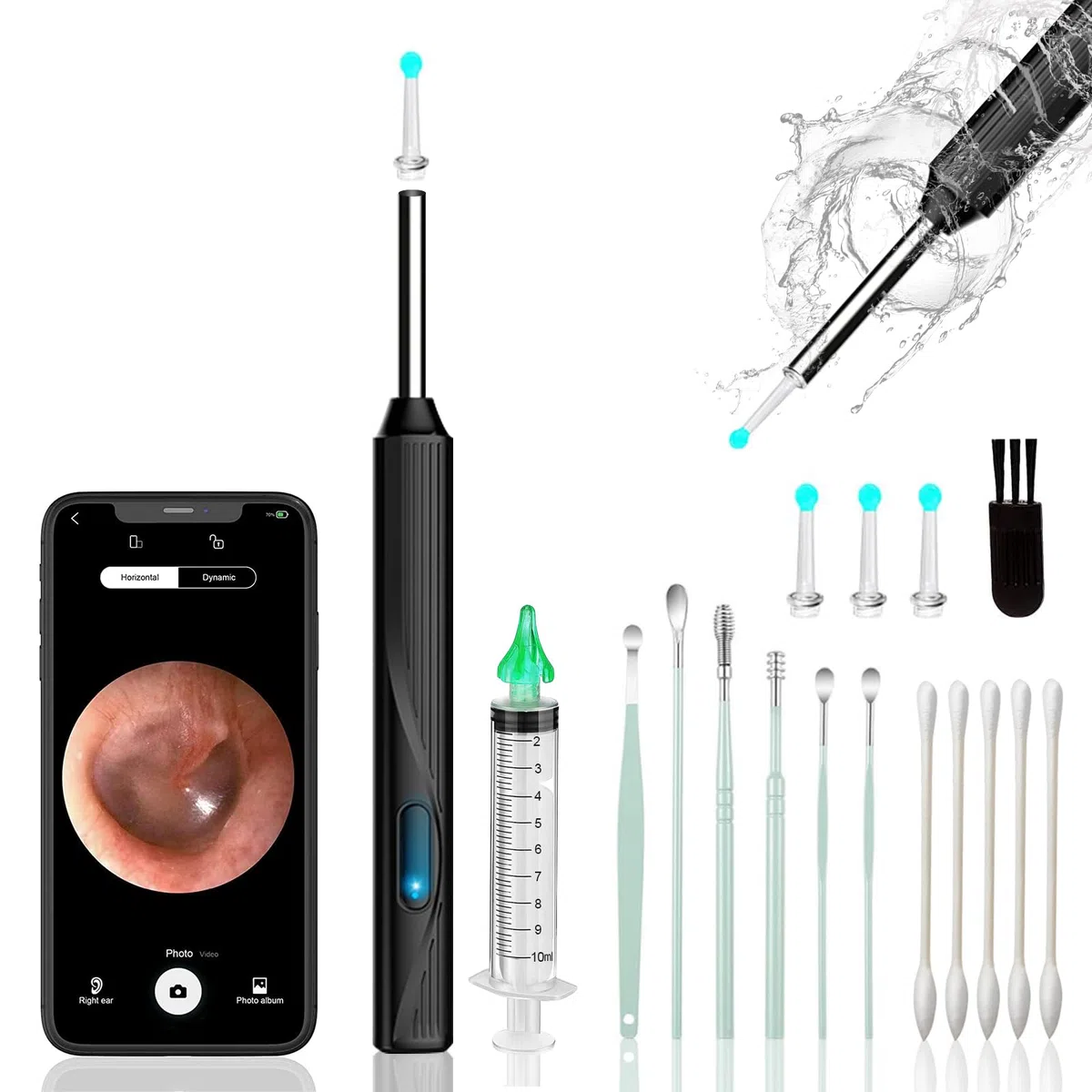 Kit inalámbrico de limpieza de oídos, limpiador de oídos con otoscopio con cámara HD, carga USB, kit de limpieza visual de oídos con 6 LED para el cuidado familiar