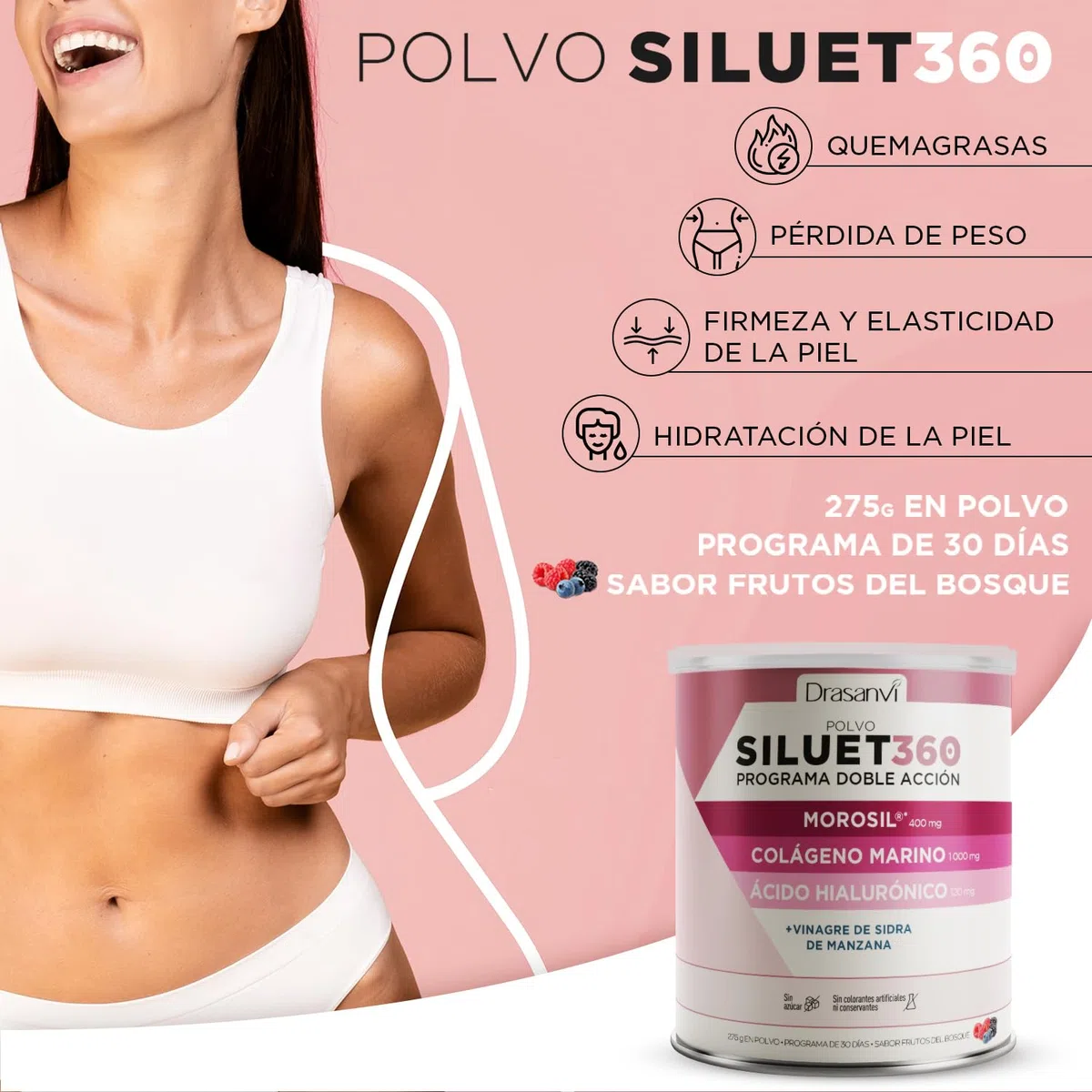 SILUET 360 | Perder peso | Colageno Hidrolizado Puro | MOROSIL | Acido Hialuronico | Vinagre de manzana | Quemagrasas potente para adelgazar | Piel Saludable | 30 días | Drasanvi