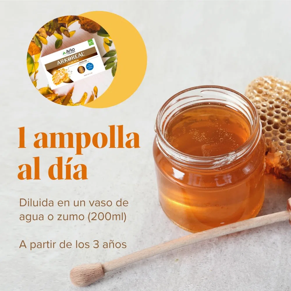 Arkopharma Arkoreal Jalea Real 2500mg Sin Azúcar 20 Ampollas, Máxima Concentración En Jalea Real, Complemento Alimenticio