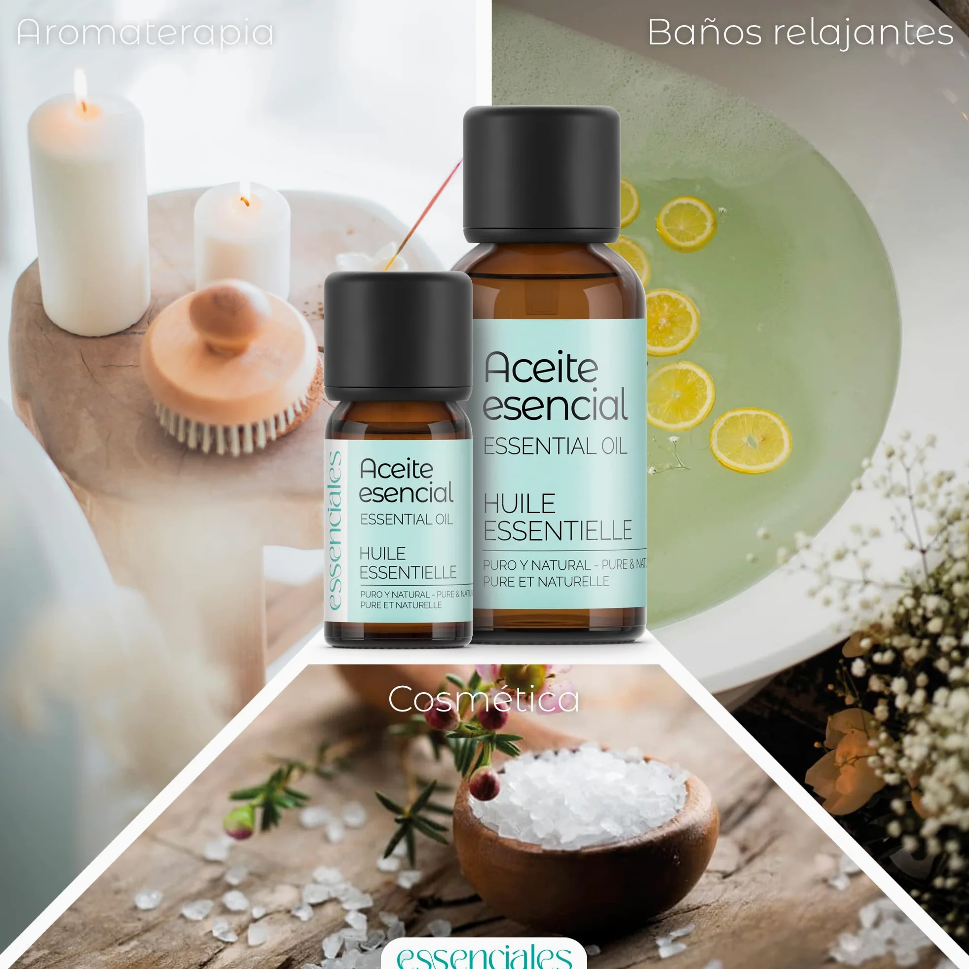 ESSENCIALES Aceite Esencial de Citronela 100 ml – 100% Puro y Natural – Aroma Cítrico Refrescante – Ideal para Difusor y Aromaterapia