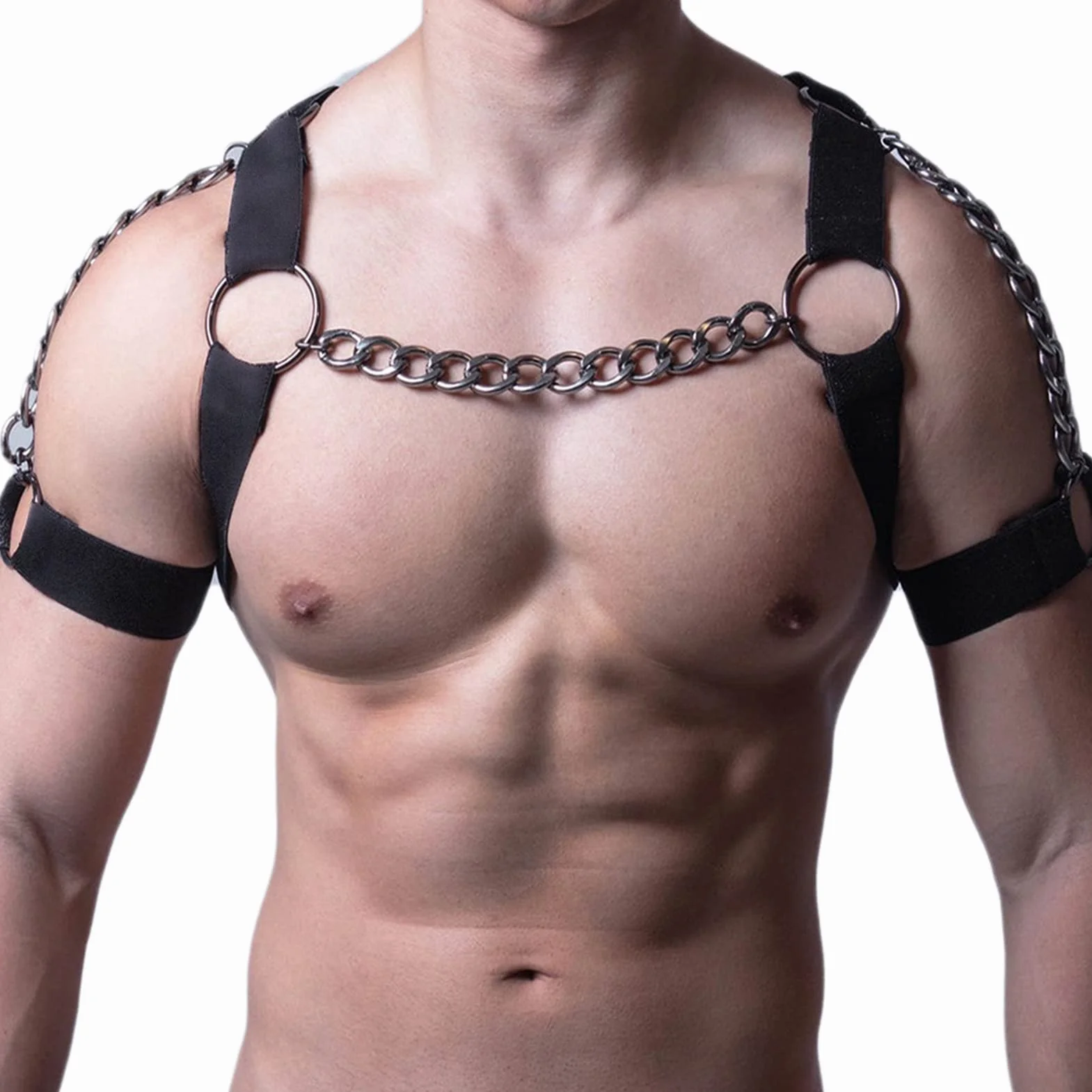 Yctze Hombres Chest Harn Tightn PU Metal Chain Top Chest Suspender para Jugar Fiesta Punk Body St F Body Harn Negro