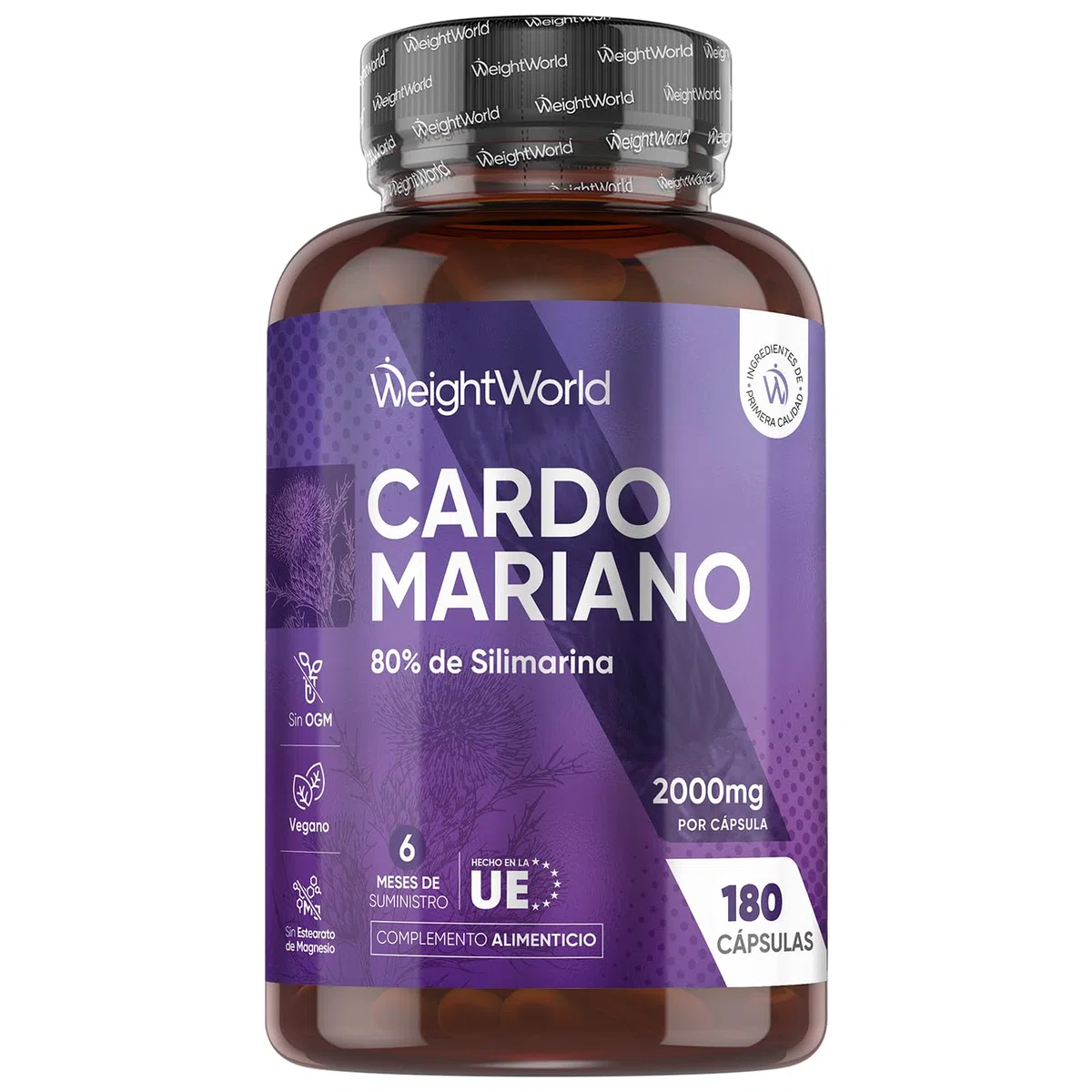 Cardo Mariano 2000mg - 180 Cápsulas, 80% de Silimarina del Extracto Natural de Cardo Mariano 40:1 - Suplemento de Milk Thistle para 6 Meses de Suministro - Apto para Veganos, Sin OGM