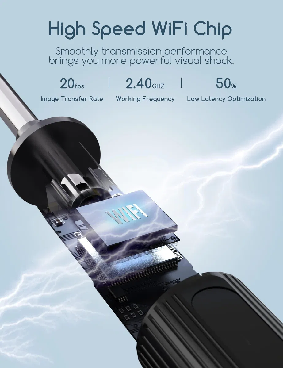 Qimic Otoscopio 3,5mm WiFi Endoscopio con 6 LED Camara Endoscopica Inalámbrico, Kit de Limpiador de Oídos para Eliminación de Cerumen para iPhone, Tabletas y Android