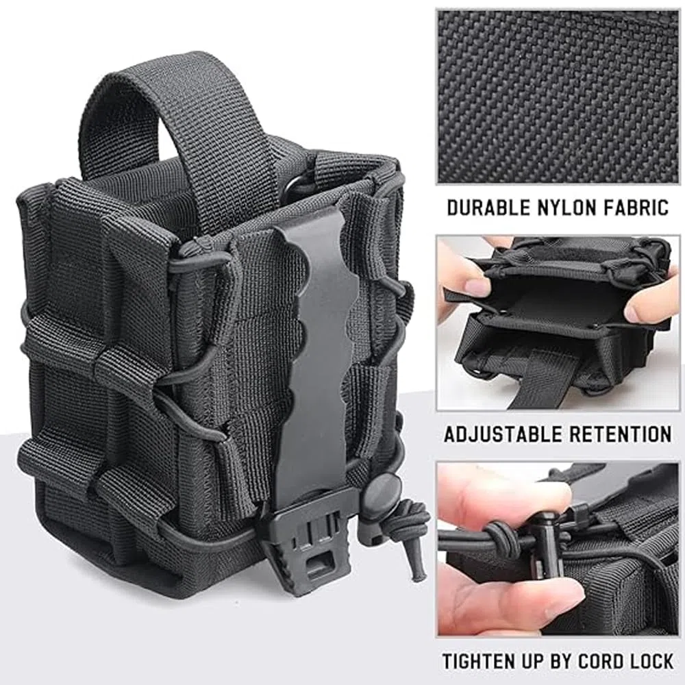 Bolsa doble para esposas, soporte para esposas MOLLE de nailon con parte superior abierta con trabilla para cinturón, con bisagras, cadenas, esposas rígidas plegables (no incluye esposas)