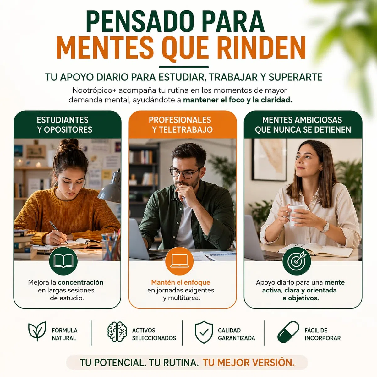 NOURJOY Nootrópico Natural - Memoria, Concentración y Energía Mental con Ashwagandha y Ginkgo Biloba 60 Cápsulas
