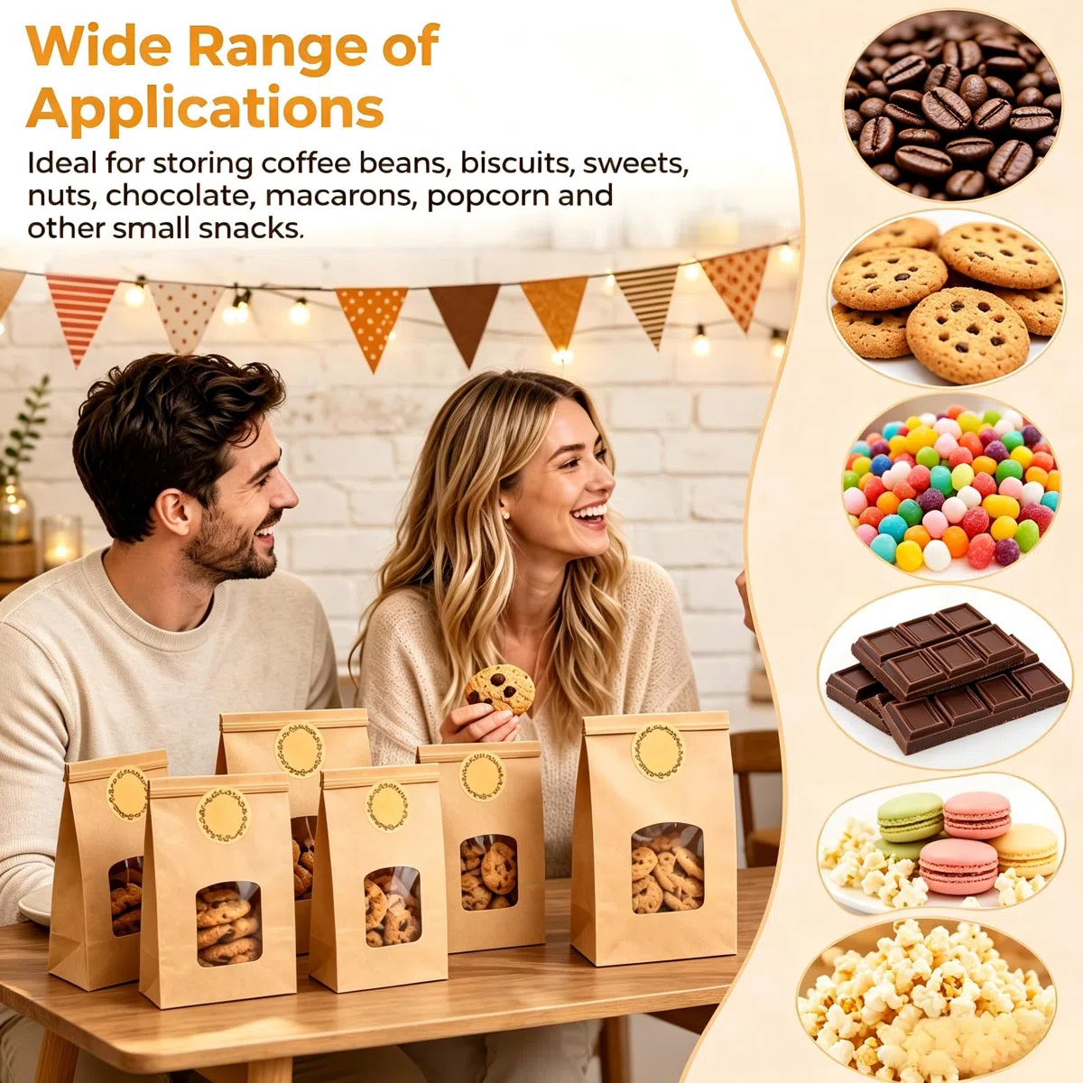 60 Pcs Bolsas para Galletas Pequeñas con Ventana de Papel Kraft 17x9x6cm Bolsas para Dulces Cumpleaños Alambre Autocierre Revestimiento Antigrasa Grado Alimentario Pegatinas Decorativas Anti Rotura