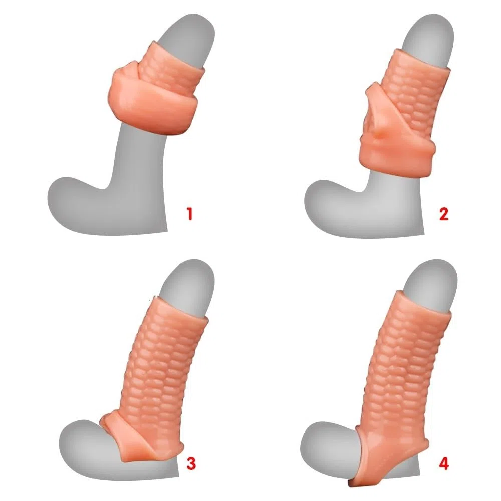 Extensor de manga de pene de color carne de extremo abierto de 9,5 cm, de silicona ultrasuave, reutilizable, para hombres, juguete sexual para adultos