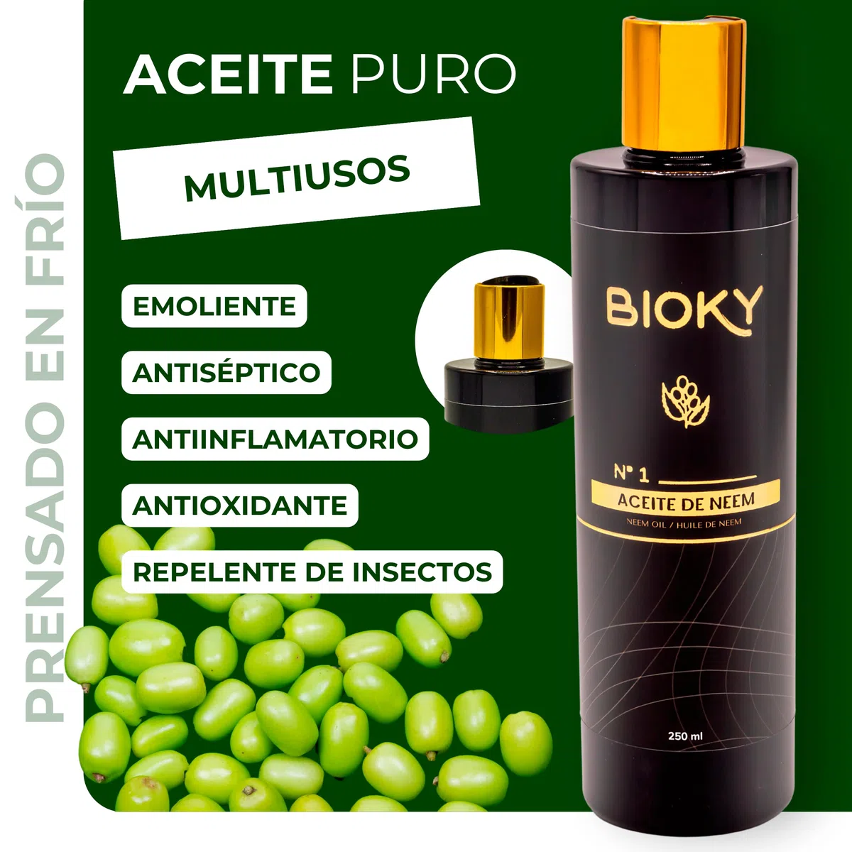 Aceite de Neem para la Piel 500ml - Aceite Vegetal Prensado en Frío | Cuerpo, Piel, Cabello | Prensado en Frío | Olor Característico Neem (500 ml)