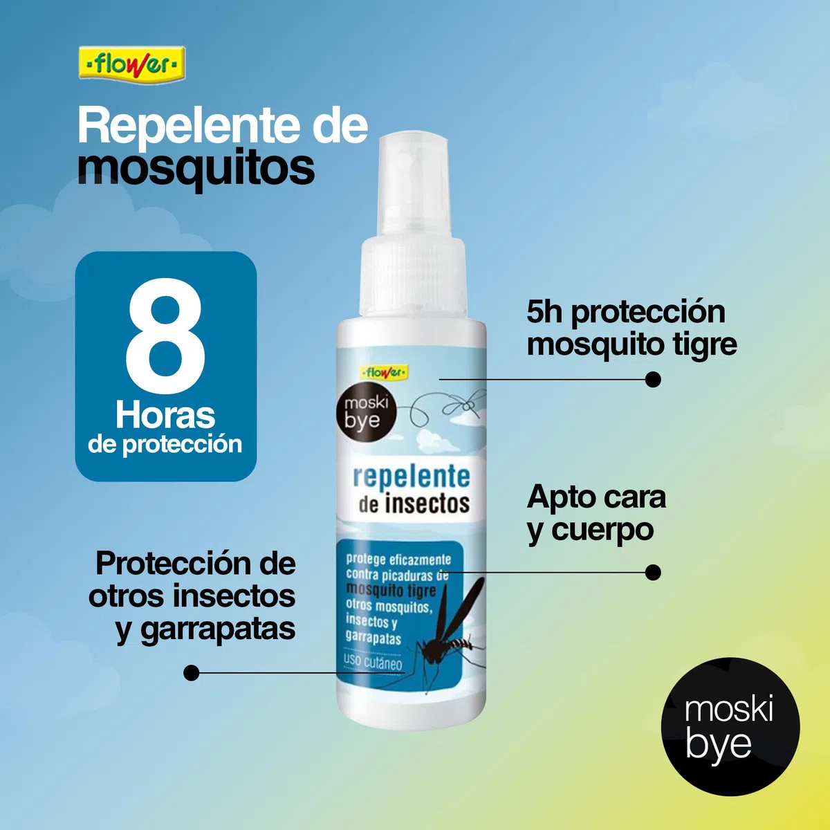 FLOWER x 3 Repelente Mosquitos Aerosol 100 ML | Spray Protector Insectos, Mosquito Tigre, Garrapatas | Protección 8 Horas Cuerpo y Cara | Fórmula Potente Sin Componentes Dañinos