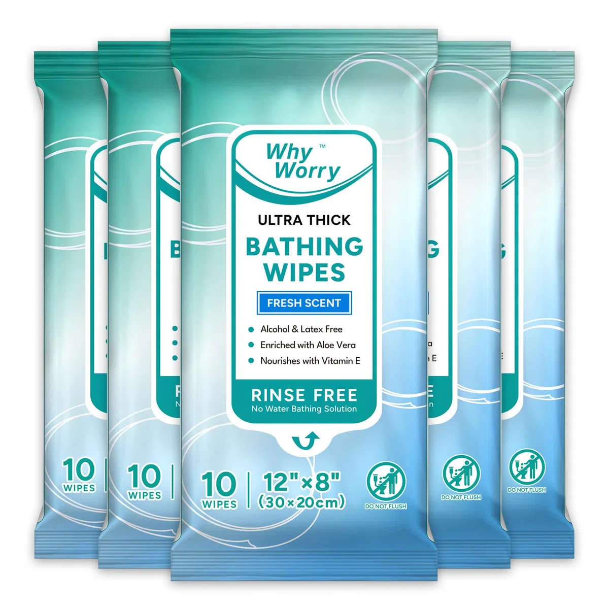 WhyWorry Toallitas Húmedas Corporales para Adultos y Ancianos, Extra Grandes 20x30 cm Toallitas Desechables con Aloe, Limpieza Corporal y Higiene, 99% Agua Pura & sin Alcohol, Perfumadas, 50 Unidades
