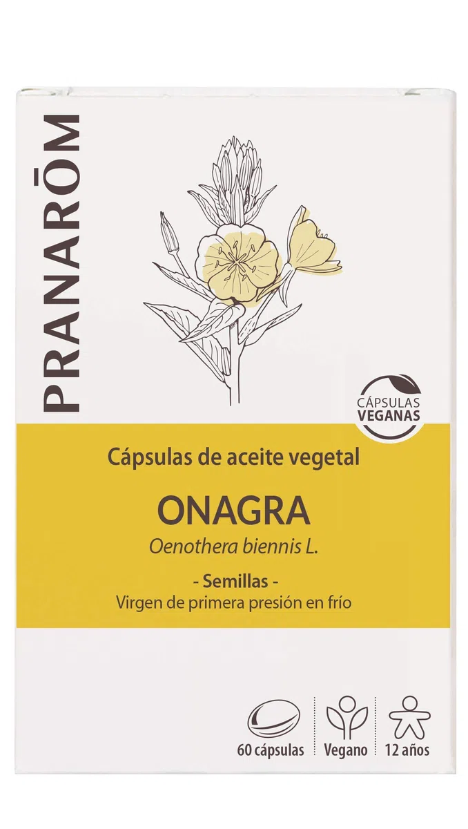 PRANAROM Aceite de Onagra BIO Virgen – 60 Cápsulas Blandas | Prensado en Frío | Omega 6 para Equilibrio Hormonal, Piel Radiante y Bienestar Femenino